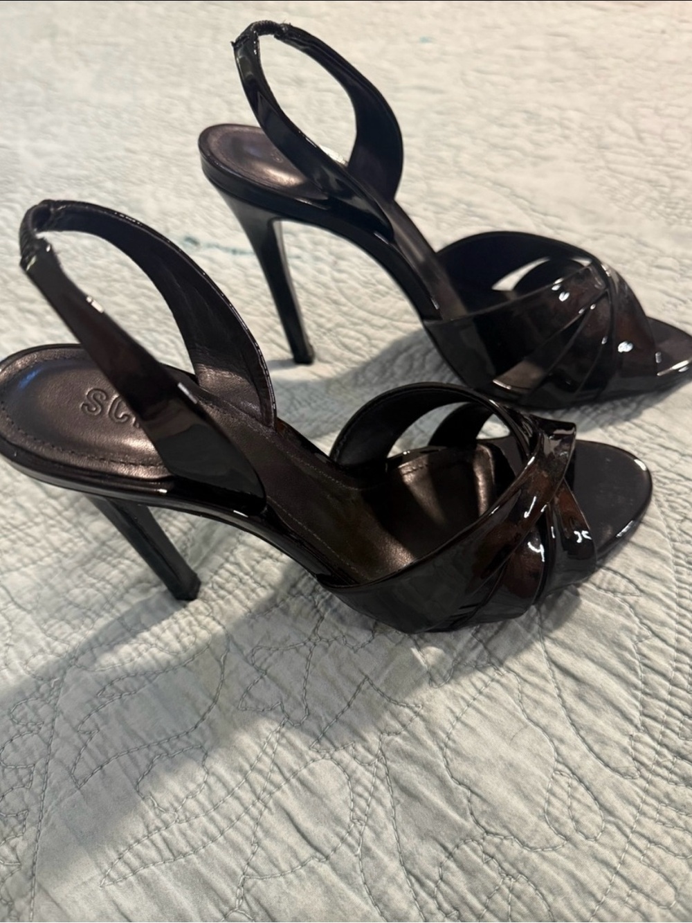 SCHUTZ Black Patent Leather High Heel Sandals